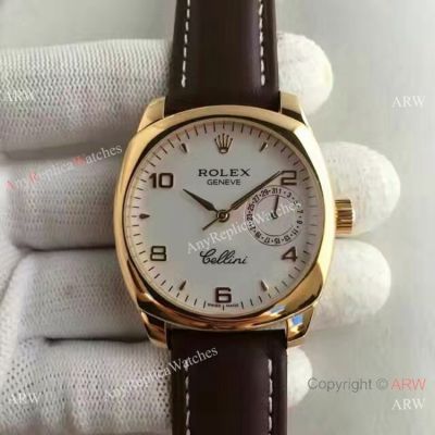 Swiss Rolex Cellini Danaos Gold Case White Dial Replica Watch